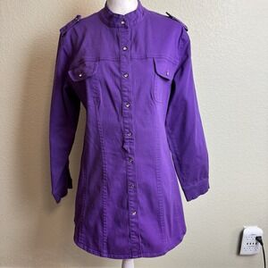 DG2 Diane Gilman Women's Jacket‎ Dress Top Purple Size S Snap Front Long Sleeve